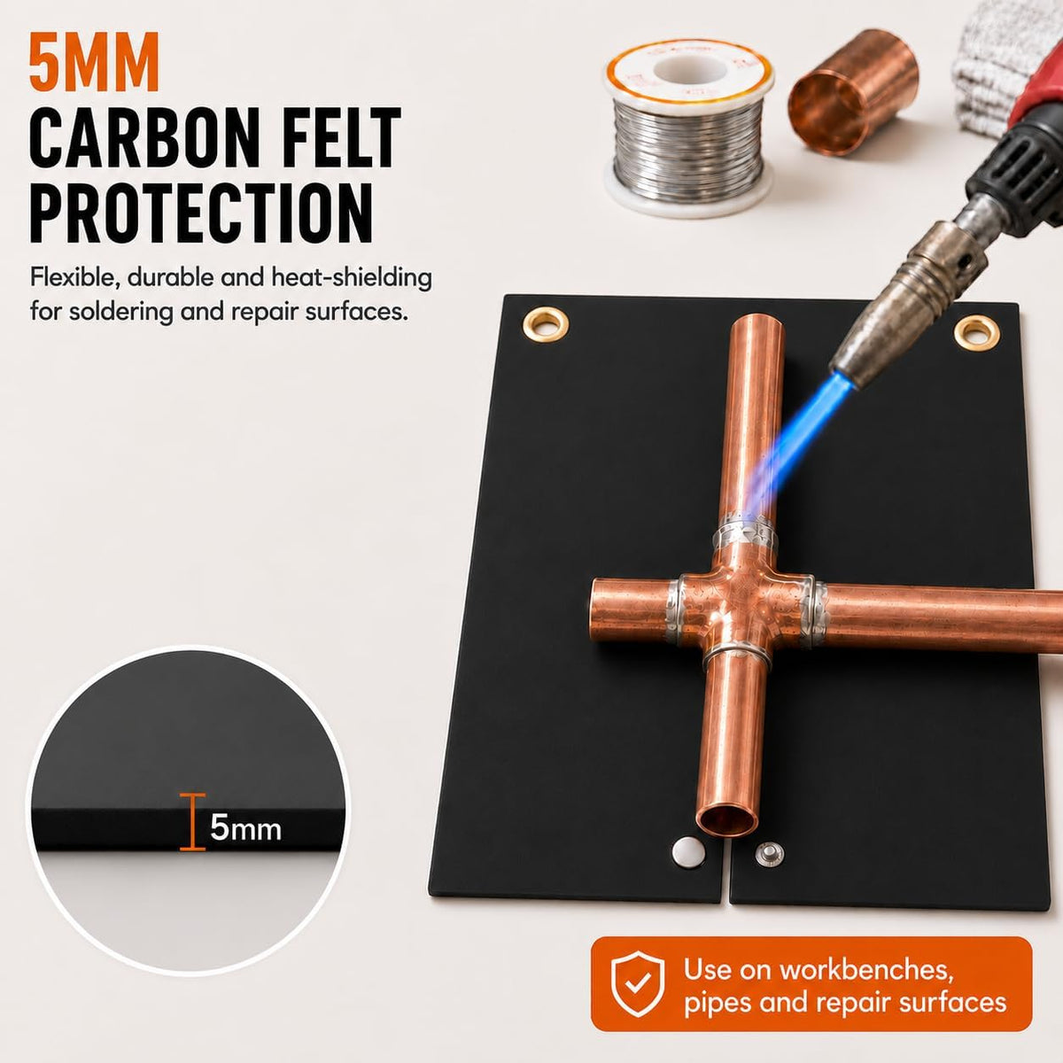 Hvac Tools Welding Blanket Fireproof, 12x12inch Soldering Heat Shield Mat for Torch, Flame Protector, Soldering Repairs with Hole for Pipe, Welding Pad for Plumbing