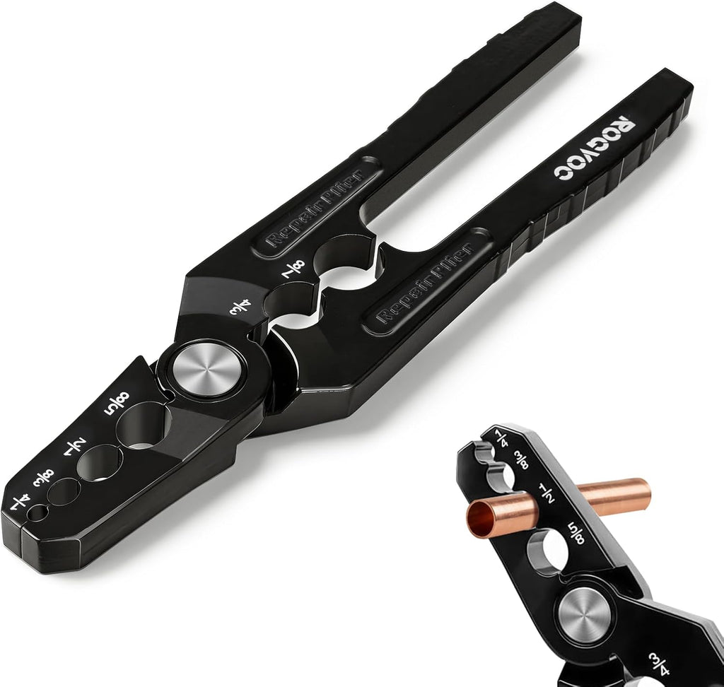 Copper Tubing Repair Tool, Manual Flat Tube Rounder Repairer Pliers | with 6 Hole 1/4, 3/8, 1/2, 5/8, 3/4, 7/8 Inch HVAC Refrigerant Pipe Rounder, for Copper, Aluminum Pipe