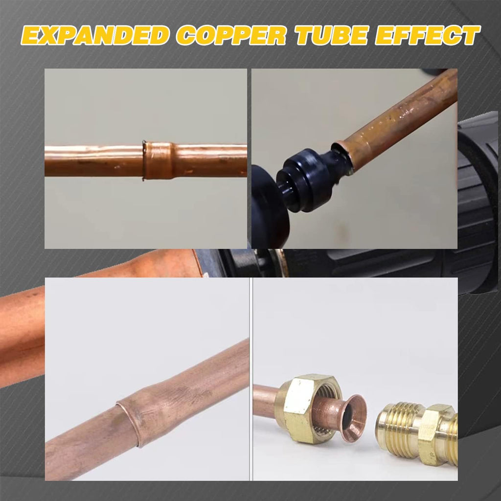 HVAC Repair Tool, Swage Tube Expander 5 in 1 Air Conditioner Copper Pipe Expander Swaging Drill Set Copper Tubing Tool with 1/4, 3/8, 1/2, 5/8, 3/4 Bits