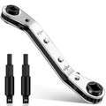 2 Pack HVAC Service Wrench Set, Air Conditioner Valve Ratchet Wrench | HVAC tools: 3/16" to 3/8" and 5/16" x 1/4" service wrenches with 2 hex bit adapters for AC and refrigeration equipment repair