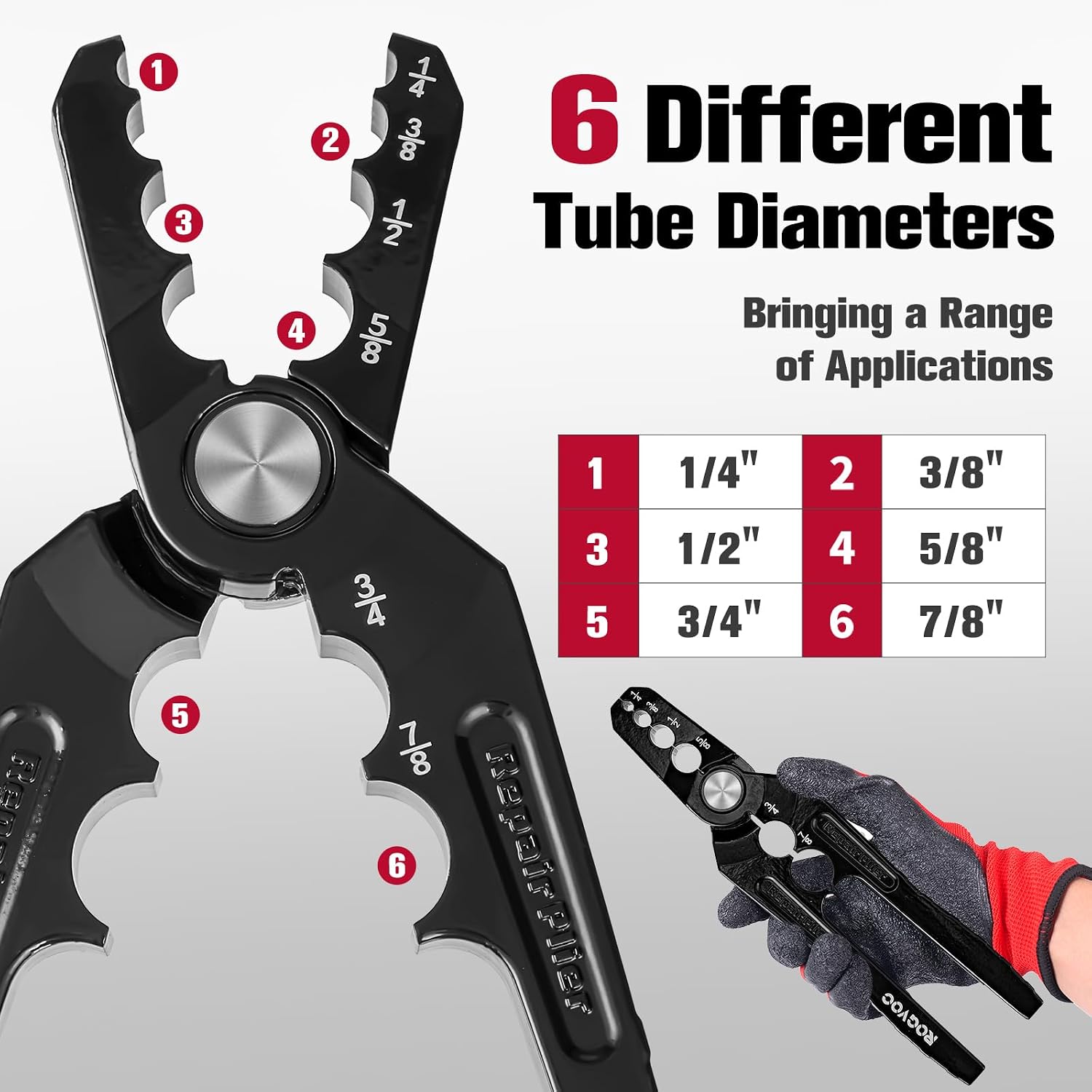 Copper Tubing Repair Tool, Manual Flat Tube Rounder Repairer Pliers | with 6 Hole 1/4, 3/8, 1/2, 5/8, 3/4, 7/8 Inch HVAC Refrigerant Pipe Rounder, for Copper, Aluminum Pipe