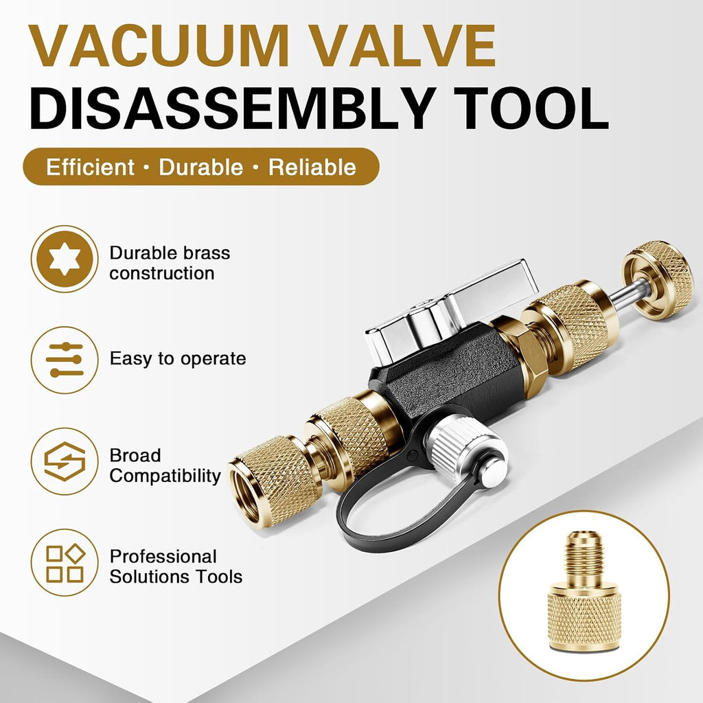 HVAC Valve Core Removal Tool,Valve Core Remover Installer Tool,1/4"& 5/16" Dual Valve Mega Flow Vacuum-Rated Valve Core Removal Tool,20 Microns Vacuum,Essential HVAC Tools for R32 R410 R22 R12
