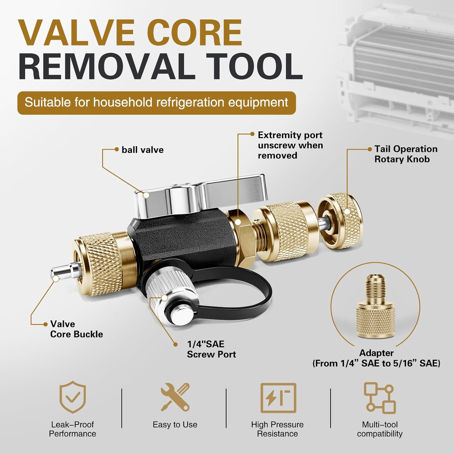 HVAC Valve Core Removal Tool,Valve Core Remover Installer Tool,1/4"& 5/16" Dual Valve Mega Flow Vacuum-Rated Valve Core Removal Tool,20 Microns Vacuum,Essential HVAC Tools for R32 R410 R22 R12