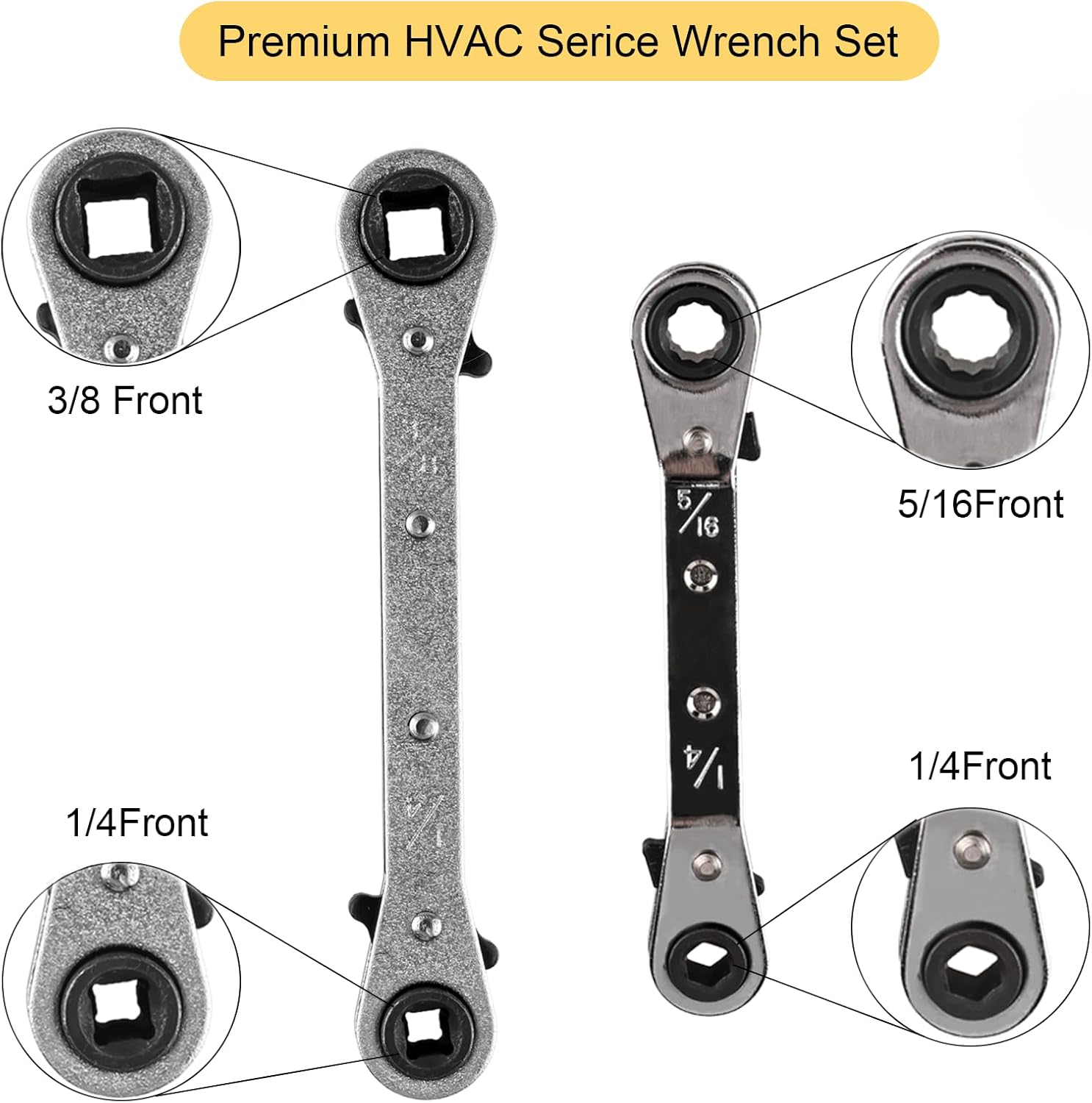 jiouxip Valve Core Remover Installer Tool and HVAC Service Wrench Set with Hex Bit Adapters, Dual Size SAE 1/4 to 5/16 Port, 5/16'', 3/8'' Refrigeration Service Wrench, 10 Valve Core