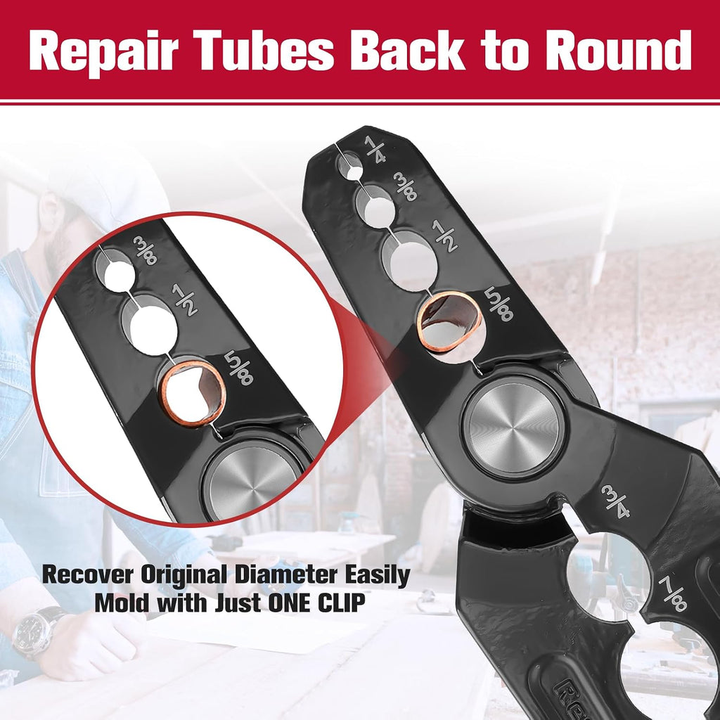 Copper Tubing Repair Tool, Manual Flat Tube Rounder Repairer Pliers | with 6 Hole 1/4, 3/8, 1/2, 5/8, 3/4, 7/8 Inch HVAC Refrigerant Pipe Rounder, for Copper, Aluminum Pipe