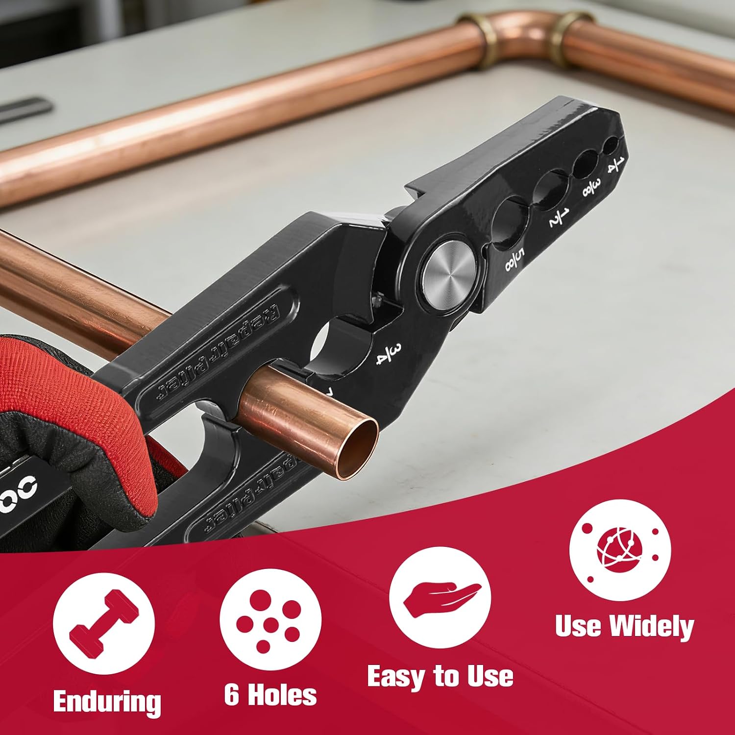 Copper Tubing Repair Tool, Manual Flat Tube Rounder Repairer Pliers | with 6 Hole 1/4, 3/8, 1/2, 5/8, 3/4, 7/8 Inch HVAC Refrigerant Pipe Rounder, for Copper, Aluminum Pipe