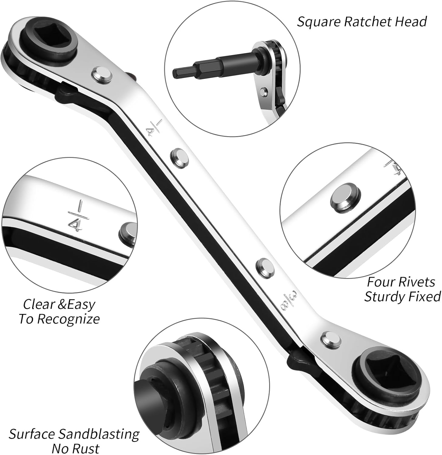 2 Pack HVAC Service Wrench Set, Air Conditioner Valve Ratchet Wrench | HVAC tools: 3/16" to 3/8" and 5/16" x 1/4" service wrenches with 2 hex bit adapters for AC and refrigeration equipment repair