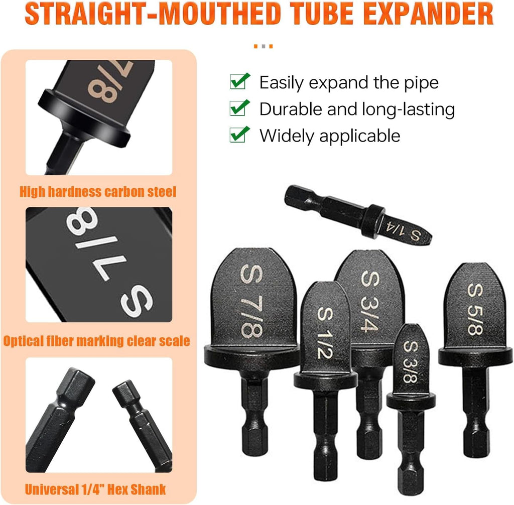 HVAC Tools Air Conditioner Copper Tube Expander with Bit Holder | Swaging tool drill bit set,1/4'', 3/8'',1/2'',5/8'',3/4'',7/8'' Bits Set (13PCS)
