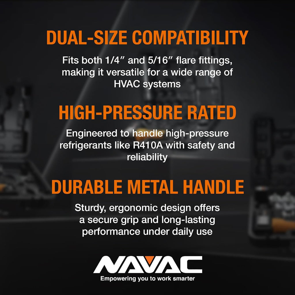 NAVAC NVR2 Valve Core Removal Tool - HVAC Tool for Fast Recovery and Evacuation - Includes 2 Sizes (1/4″ and 5/16″) Flare Fittings in 1 Tool - R-410A Vacuum Rated to 20 Microns - Durable Metal Handle