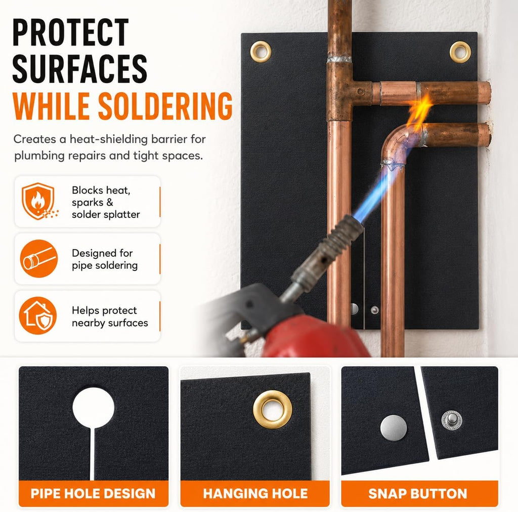 Hvac Tools Welding Blanket Fireproof, 12x12inch Soldering Heat Shield Mat for Torch, Flame Protector, Soldering Repairs with Hole for Pipe, Welding Pad for Plumbing