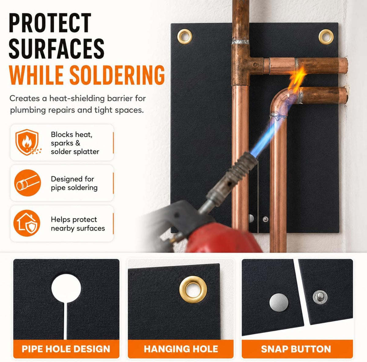 Hvac Tools Welding Blanket Fireproof, 12x12inch Soldering Heat Shield Mat for Torch, Flame Protector, Soldering Repairs with Hole for Pipe, Welding Pad for Plumbing