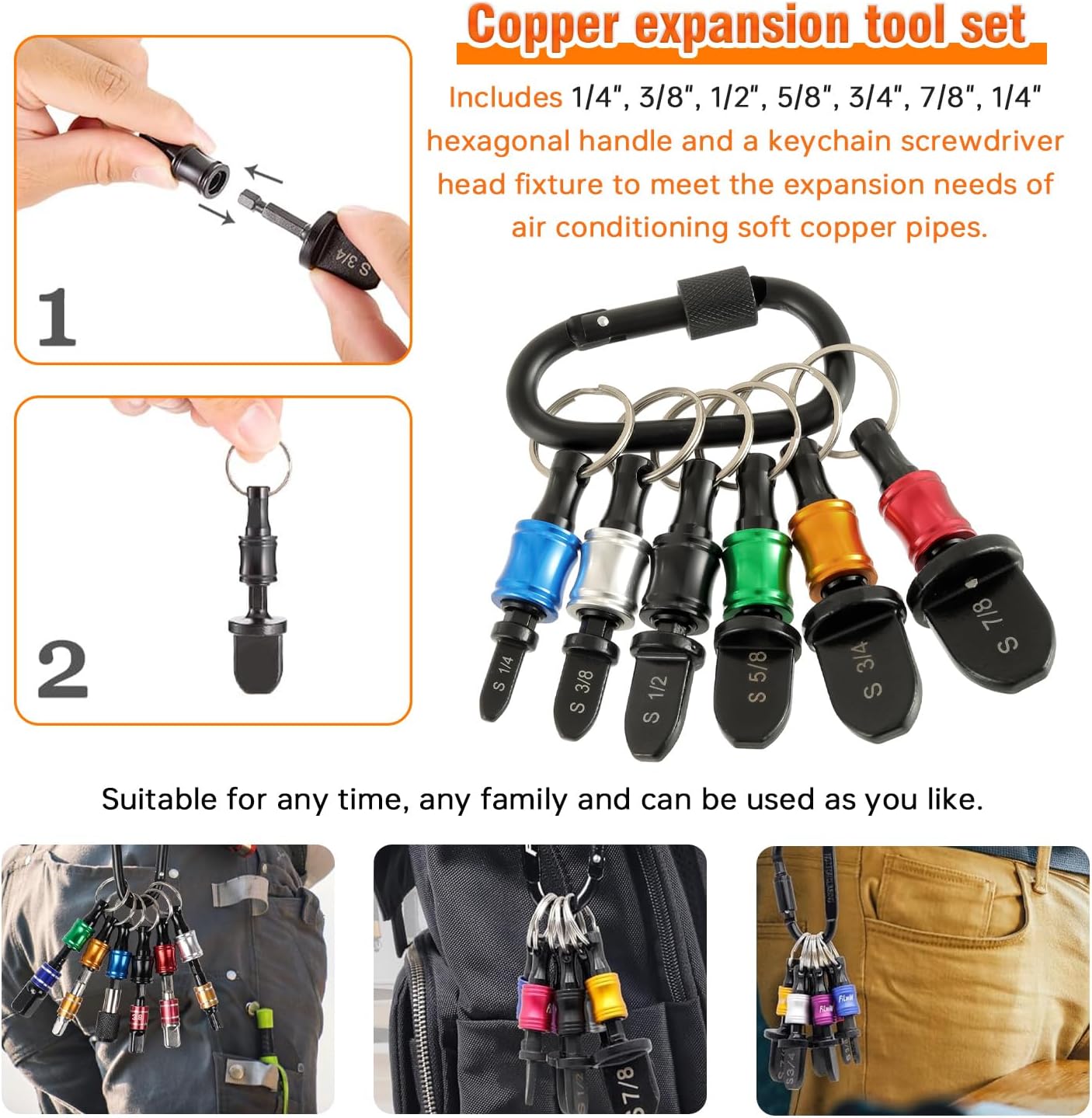 HVAC Tools Air Conditioner Copper Tube Expander with Bit Holder | Swaging tool drill bit set,1/4'', 3/8'',1/2'',5/8'',3/4'',7/8'' Bits Set (13PCS)