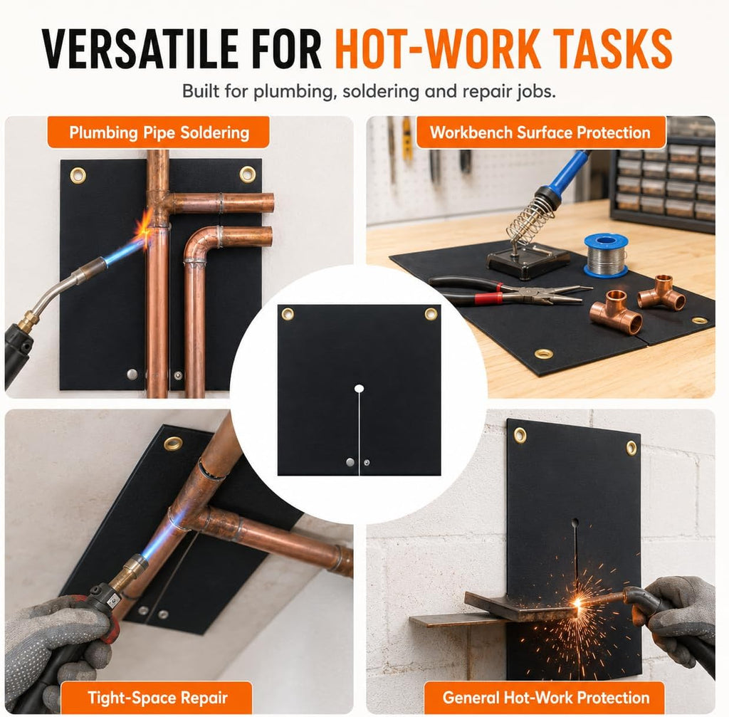 Hvac Tools Welding Blanket Fireproof, 12x12inch Soldering Heat Shield Mat for Torch, Flame Protector, Soldering Repairs with Hole for Pipe, Welding Pad for Plumbing