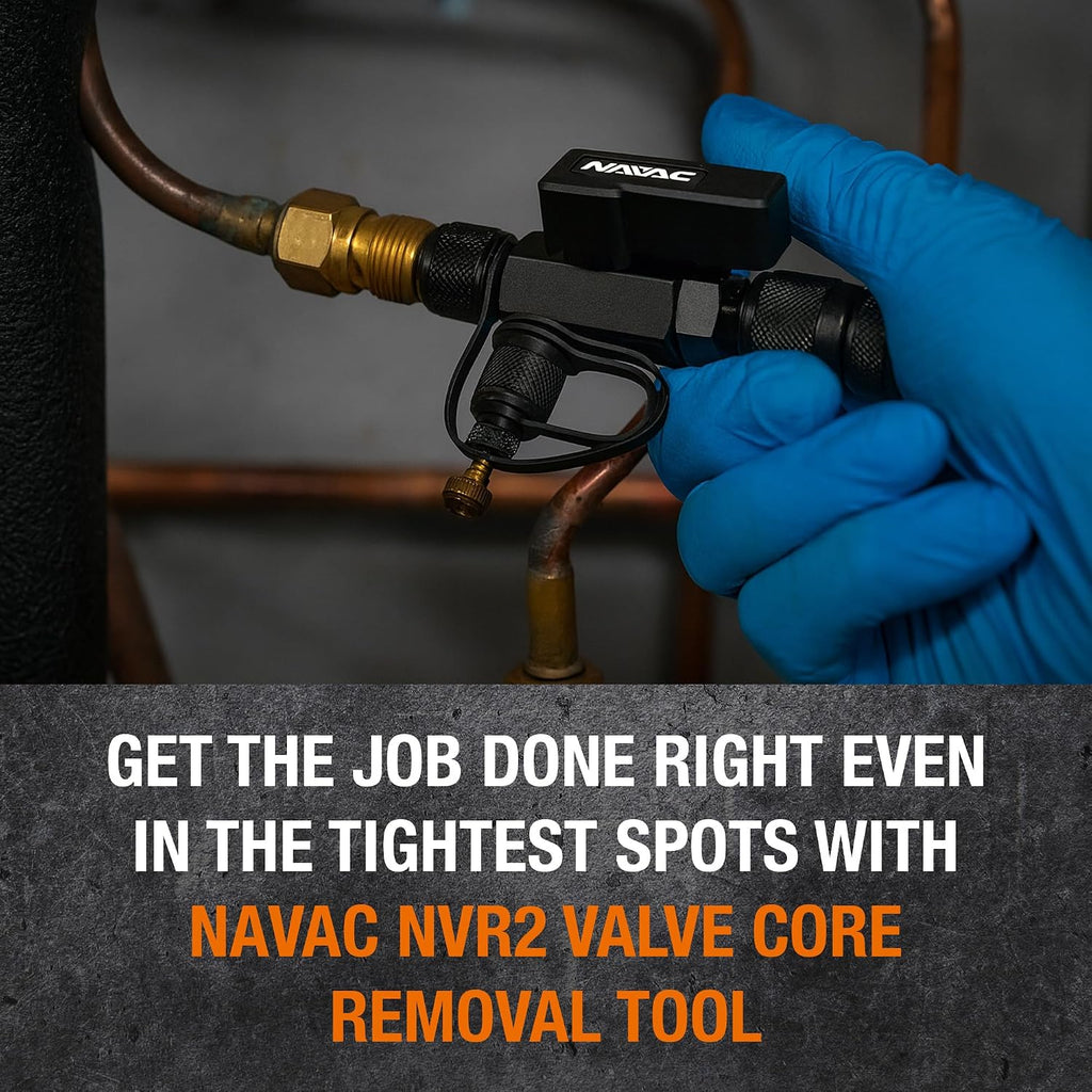 NAVAC NVR2 Valve Core Removal Tool - HVAC Tool for Fast Recovery and Evacuation - Includes 2 Sizes (1/4″ and 5/16″) Flare Fittings in 1 Tool - R-410A Vacuum Rated to 20 Microns - Durable Metal Handle